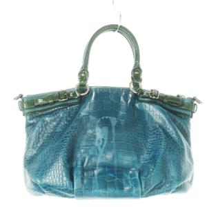 COACH ハンドバッグ 2way ショルダーバッグ レザー 革 クロコ型押し エナメル ロゴ タック 緑 グリーン