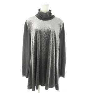 GK カットソー ベロア ハイネック 長袖 切替 レオパード ヒョウ柄 ラインストーン 光沢 大きいサイズ