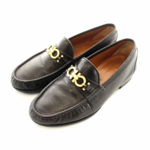 フィレンツェ FIRENZE ローファー 革靴 レザー 皮革 ガンチーニ ロゴ 7 黒 ブラック 金 ゴールド