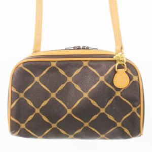 HUNTING WORLD ショルダーバッグ バチュークロス レザー 革 ロゴ チェック 総柄 茶 ブラウン /CK9 GY18