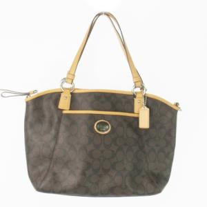 トートバッグ 2way ショルダーバッグ PVC レザー 革 シグネチャー ロゴチャーム 茶 ブラウン