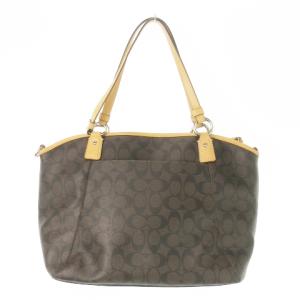 COACH トートバッグ 2way ショルダーバッグ PVC レザー 革 シグネチャー ロゴチャーム 茶 ブラウン