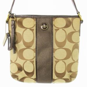 ショルダーバッグ キャンバス レザー 革 シグネチャー ロゴ ライン 茶 ブラウン F21905 /CK23