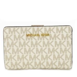二つ折り財布 ウォレット 小銭入れあり PVC レザー 革 MK柄 ロゴ ベージュ /CK31 GY18