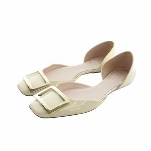 パンプス フラットシューズ セパレート エナメル ロゴ ゴールド金具 スクエアトゥ 36.5 23cm