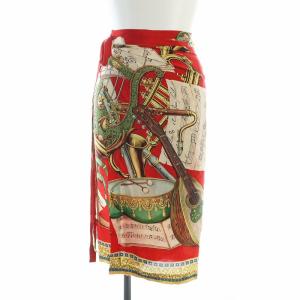 AD2007 ラップスカート ミドル 総柄 ロゴ 絹 シルク S 赤 レッド RT-S009 GY18