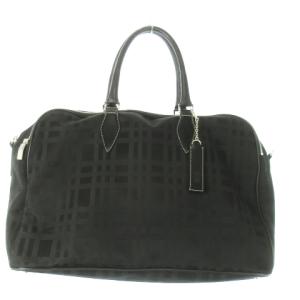 ボストンバッグ 2way ショルダーバッグ ナイロン レザー チェック ロゴチャーム 黒 ブラック /AO3