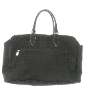 DAKS ボストンバッグ 2way ショルダーバッグ ナイロン レザー チェック ロゴチャーム 黒 ブラック /AO3