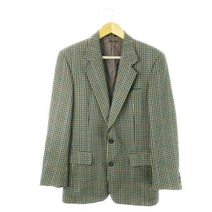 ヴィンテージ テーラードジャケット シングル ウール ツイード チェック 緑 グリーン /CK8 GY18