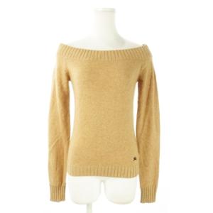 ニット セーター オフショルダー 長袖 カシミヤ混 ロゴ刺繍 38 M 茶 ブラウン /AO19 GY18