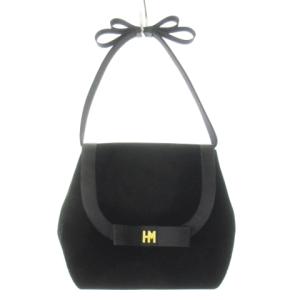 ハンドバッグ フォーマルバッグ ベロア サテン リボン ロゴ ラインストーン 黒 ブラック /CK24