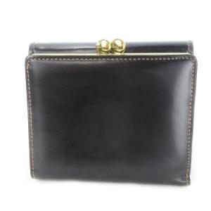 Kitamura 二つ折り財布 ウォレット 小銭入れあり がま口 レザー 革 ツヤ ロゴ型押し 黒 ブラック /CK33