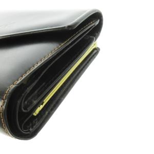 Kitamura 二つ折り財布 ウォレット 小銭入れあり がま口 レザー 革 ツヤ ロゴ型押し 黒 ブラック /CK33