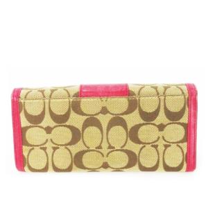 COACH 長財布 ロングウォレット 小銭入れあり 二つ折り キャンバス レザー 革 シグネチャー ロゴ ピンク /CK32
