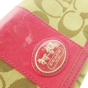 COACH 長財布 ロングウォレット 小銭入れあり 二つ折り キャンバス レザー 革 シグネチャー ロゴ ピンク /CK32