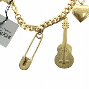 MOSCHINO ブレスレット アクセサリー チャーム ロゴ ハート 安全ピン 楽器 チェーン ゴールド色 GY18 /MQ