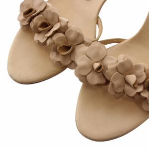 Salvatore Ferragamo ミュール サンダル レザー オープントゥ ローヒール 花 フラワー 7 24.5cm ベージュ /XZ