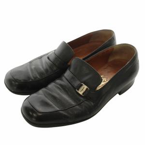 ローファー ビジネスシューズ レザー スクエアトゥ ロゴ 7.5 25.5cm 黒 ブラック /XZ GY18