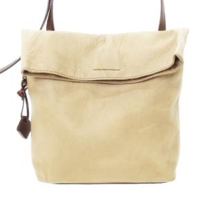 ショルダーバッグ ディアスキン 鹿革 牛革 レザー 本革 ロゴチャーム バイカラー ベージュ 茶 ブラウン