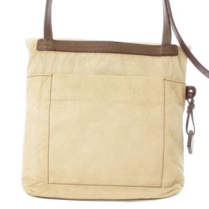 genten ショルダーバッグ ディアスキン 鹿革 牛革 レザー 本革 ロゴチャーム バイカラー ベージュ 茶 ブラウン