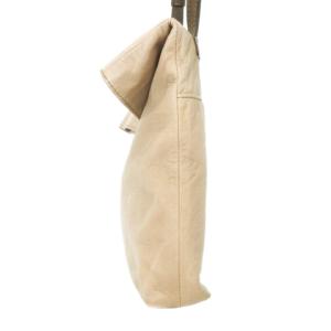 genten ショルダーバッグ ディアスキン 鹿革 牛革 レザー 本革 ロゴチャーム バイカラー ベージュ 茶 ブラウン