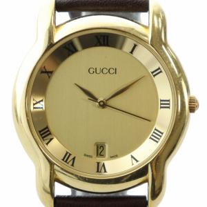 腕時計 クォーツ ローマン レザーベルト デイト カレンダー付き ゴールドカラー 5100M