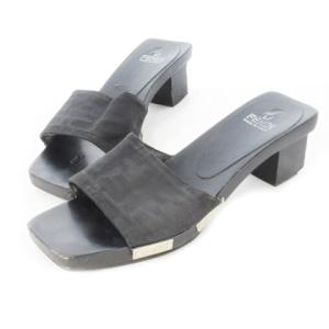 ミュール サンダル 下駄 ウッド キャンバス ズッカ柄 ロゴ 38 24.5cm 黒 ブラック /CK27