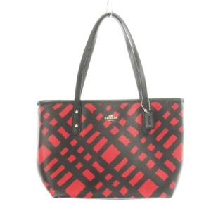 トートバッグ ハンドバッグ レザー 革 ロゴ チェック 赤 レッド 黒 ブラック F22246 /CK7