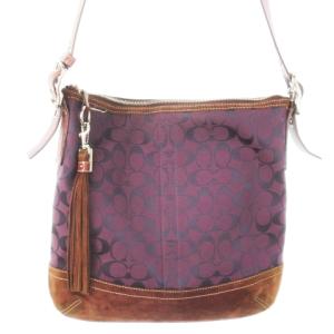 ショルダーバッグ キャンバス スエード レザー 革 シグネチャー タッセル 紫 パープル 9349 /CK15