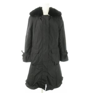 ロングコート ファーカラー ダウンライナー付き ラビットファー 毛皮 リボン フリル 大きいサイズ 44