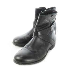 collins ショートブーツ ジョッパー レザー 革 ロゴボタン ベルト 39 25.0cm 黒 ブラック