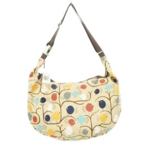 ショルダーバッグ ホーボー 半月型 ポーチ付き 2点セット ナイロン ロゴ アニマル 鳥 総柄 ベージュ