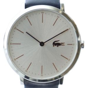 腕時計 ウォッチ クォーツ ラウンド レザーベルト ロゴ 白文字盤 紺 ネイビー シルバー色 LC.100.3.14.2752