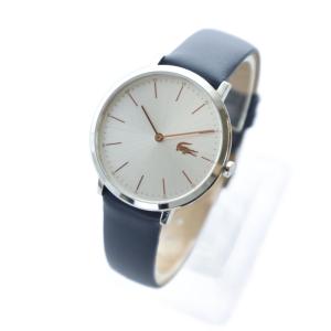 LACOSTE 腕時計 ウォッチ クォーツ ラウンド レザーベルト ロゴ 白文字盤 紺 ネイビー シルバー色 LC.100.3.14.2752