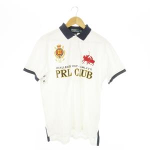 ポロシャツ 半袖 コットン 鹿の子 ロゴ刺繍 L 白 ホワイト /AO14 GY18