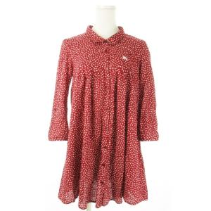 シャツワンピース ミニ 七分袖 コットン ドット 総柄 ロゴ刺繍 38 M 赤 レッド /AO20 GY18