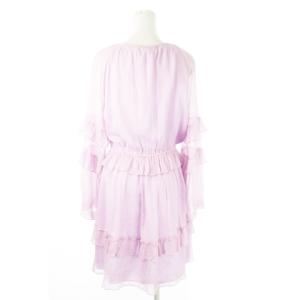 DIANE von FURSTENBERG シルクワンピース ひざ丈 長袖 絹 シアー 楊柳 フリル ギャザー リボン S 紫 ラベンダー /CK21