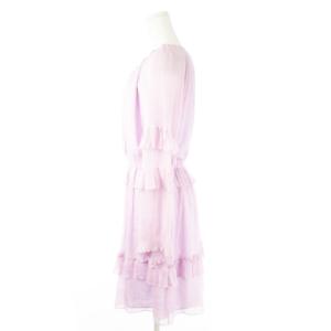 DIANE von FURSTENBERG シルクワンピース ひざ丈 長袖 絹 シアー 楊柳 フリル ギャザー リボン S 紫 ラベンダー /CK21