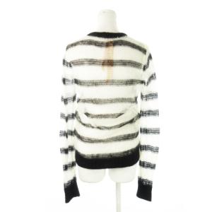 N°21 ニット セーター クルーネック 丸首 長袖 シアー レース モヘヤ ボーダー 黒 ブラック /CK28