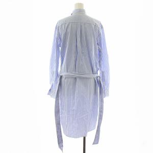 POLO RALPH LAUREN シャツワンピース ロング ストライプ レギュラーカラー 腰紐 ロゴ刺繍 2 S 青 ブルー 白 ホワイト