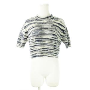 ニット セーター 半袖 スペースダイ クロップド ショート丈 小さいサイズ XS 青 ブルー /CK27