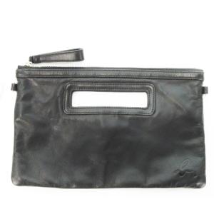 クラッチバッグ ハンドバッグ レザー 牛革 型押しロゴ 黒 ブラック /AH24 GY18