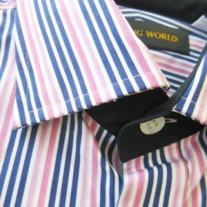 HUNTING WORLD ワイシャツ Yシャツ 長袖 コットン マルチストライプ ロゴ刺繍 総柄 41-16 L ピンク /AO10