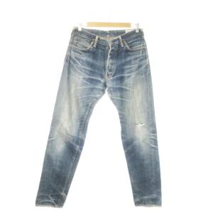 虎耳 トラ耳 セルビッチ デニム パンツ ジーンズ ストレート ボタンフライ ウォッシュ加工 ダメージ加工