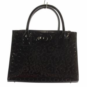 ハンドバッグ ショルダー 2WAY エナメル 花柄 デイジー 総柄 ロゴ 黒 ブラック /XZ GY18