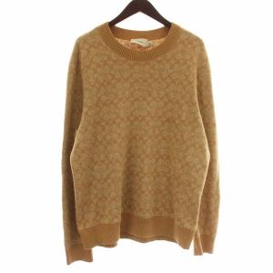 ニット セーター 麻 リネン 長袖 クルーネック シグネチャー 総柄 L ベージュ CA308 /XZ