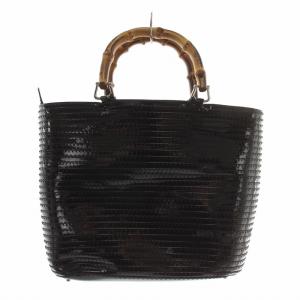 GUCCI バンブー ハンドバッグ トート エナメル 黒 ブラック 002 1817 0413 /XZ GY18
