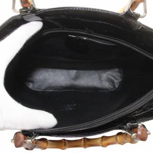 GUCCI バンブー ハンドバッグ トート エナメル 黒 ブラック 002 1817 0413 /XZ GY18