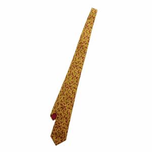 HERMES ネクタイ 絹 シルク レギュラータイ 花柄 総柄 ロゴ 黄色 イエロー 紫 パープル /XZ GY18