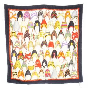 TOES FO スカーフ シルク 絹 スクエア シューズ柄 ロゴ 紺 ネイビー /CK22 GY18